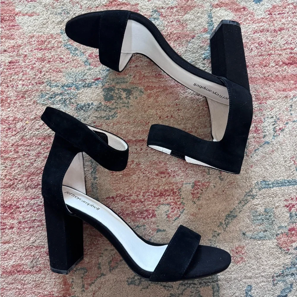 JEFFREY CAMPBELL Lindsay Faux Suede Block Heel Sandals Black Size 9